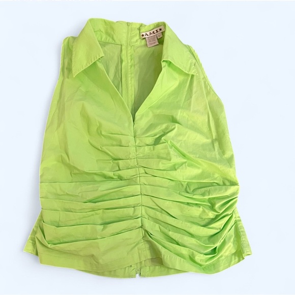 Y2K Green Ruched Blouse by A.M.I. Size Large Back Full Zip 2000s Club Top - Picture 1 of 6